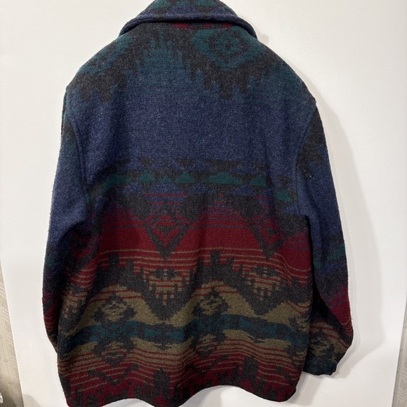 JACKET BARN WOOL AZTEC MEN LRG  L.L. Bean  Coat 90s Southwest Tribal Chore Ranch - Picture 8 of 13
